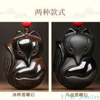 Natural Obsidian Small Fox Cinnabar Pendant Men and Women Year of The Dragon Necklace Pendant Crystal Charm Jewelry Accessories