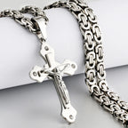 Crystal Crucifix Jesus Byzantine Chain Necklace — Stainless Steel