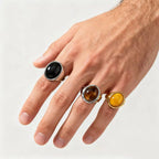 Tiger Black Ring 316L Oval Natural Stone