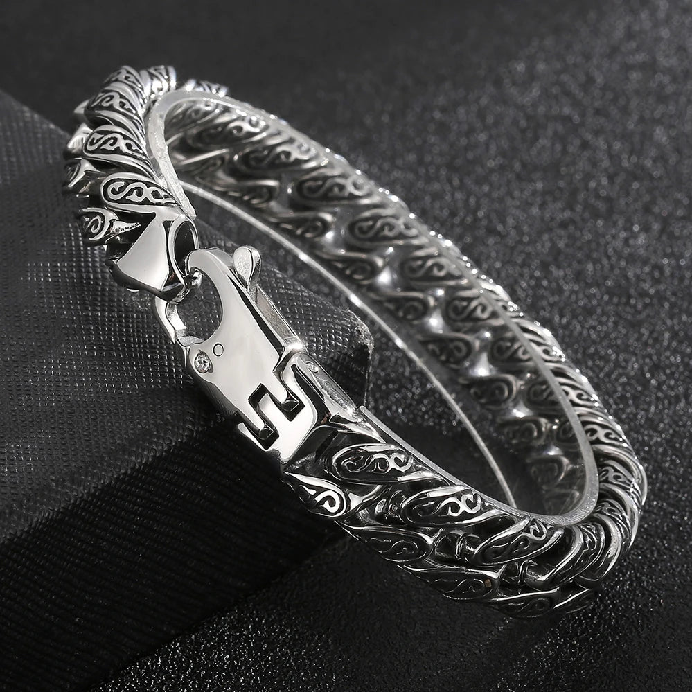 Polished Brushed Stainless Steel Cuban Chain Bracelet for Men Black Gold Color Nickel-Free Jewelry18-24CM Length Gift
