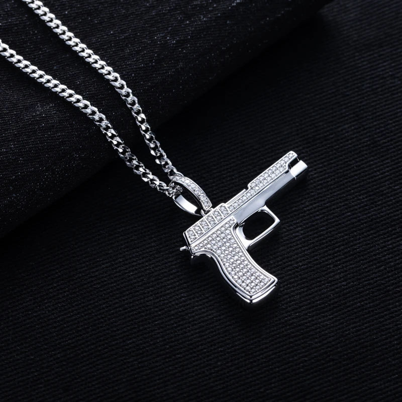 Iced Out Gun Pendant — 925 Silver