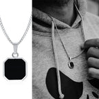 Vnox Geometric Square Necklaces for Men, Enamel Square Pendant with Rope Cuban Figaro Box Chain, Casual Vintage Cool Collar