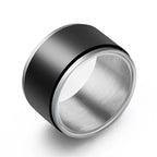 Black Silver Spinner Ring Stainless Steel Anti-Stress