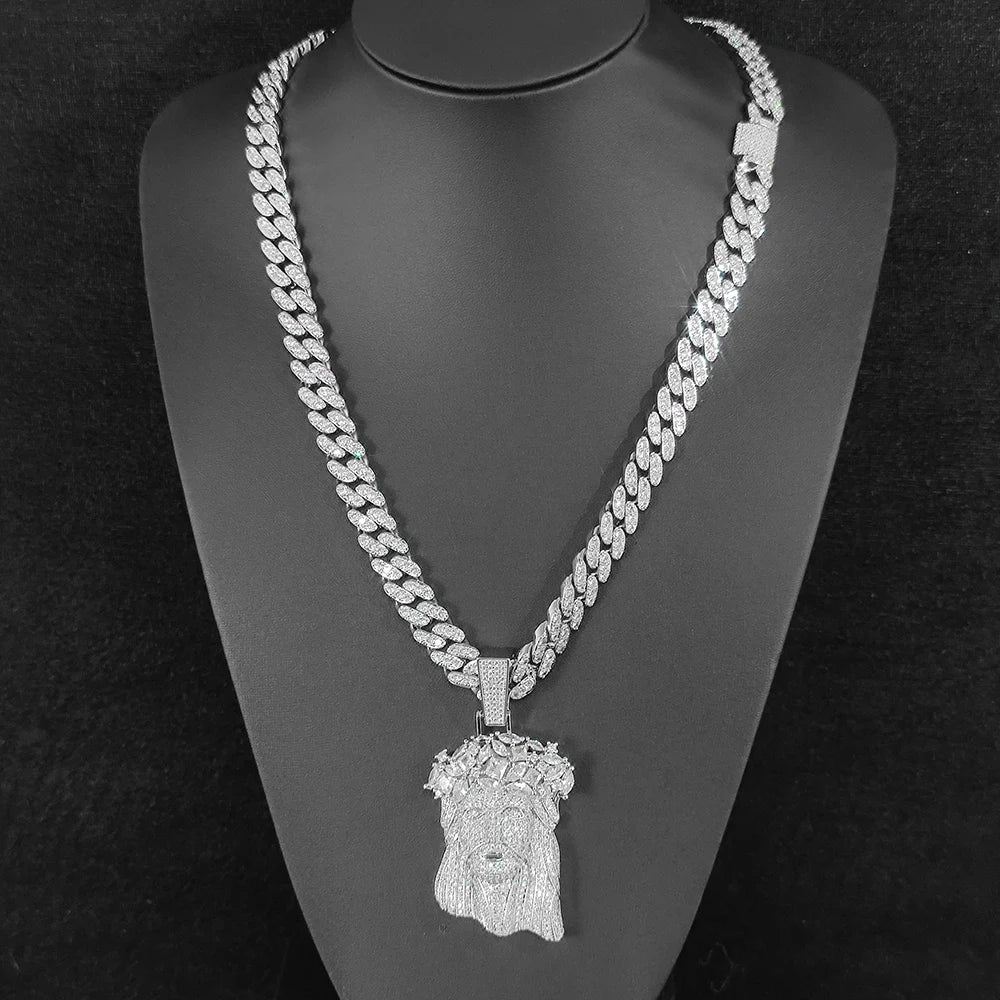 Iced Out Jesus Pendant Gold Cuban Chain 12MM