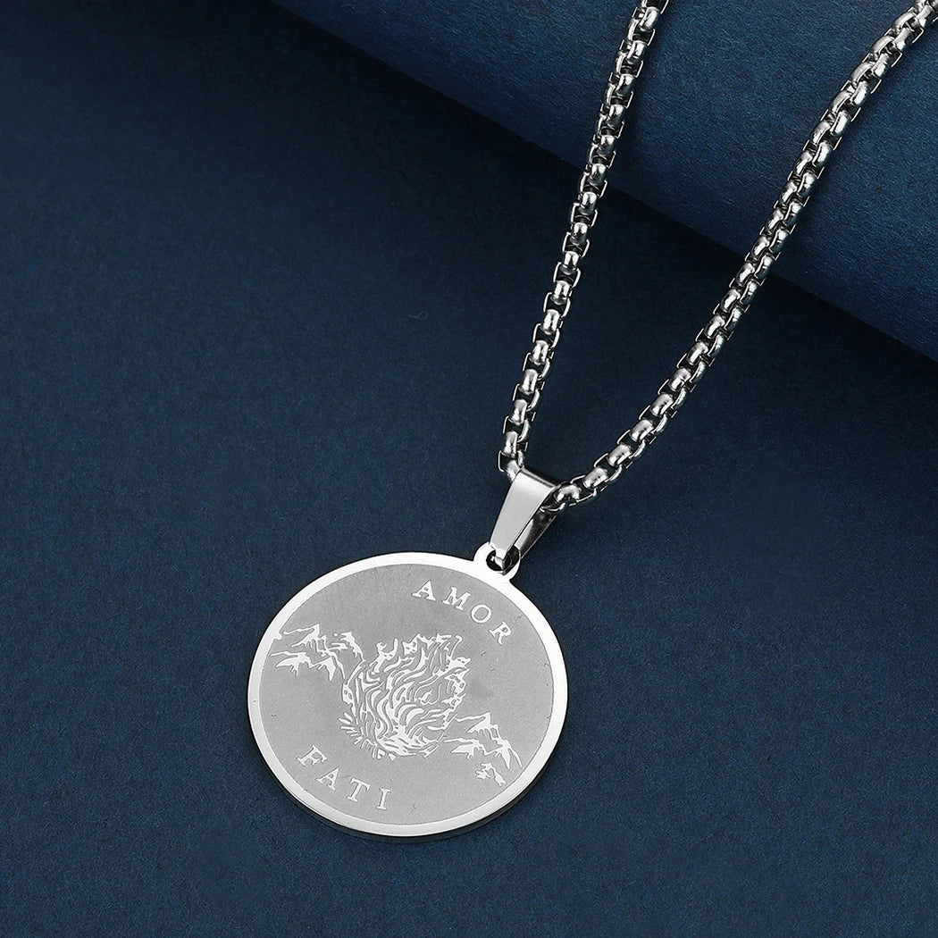 Viking Calendar Rune Medallion Pendant Necklace — Stainless Steel