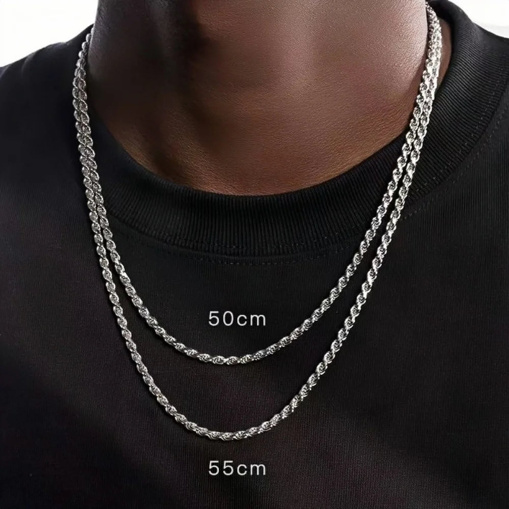 Hip Hop Men Stainless Steel Twist Chain Necklace Handmade Spring Buckle Basic Necklace Simple Jewelry Fashion Women Accessories