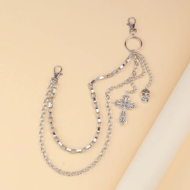Multi‑Layer Pants Chain With Skull Cross Pendant Unisex Metal Waist Chain Gothic Punk Jeans Hanging Fashion Decor