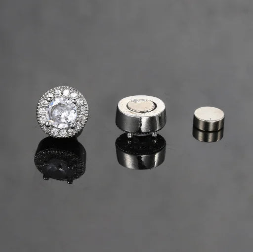 Silver Magnetic Earrings CZ Clip Non-Piercing