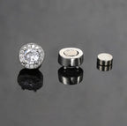 Silver Magnetic Earrings CZ Clip Non-Piercing