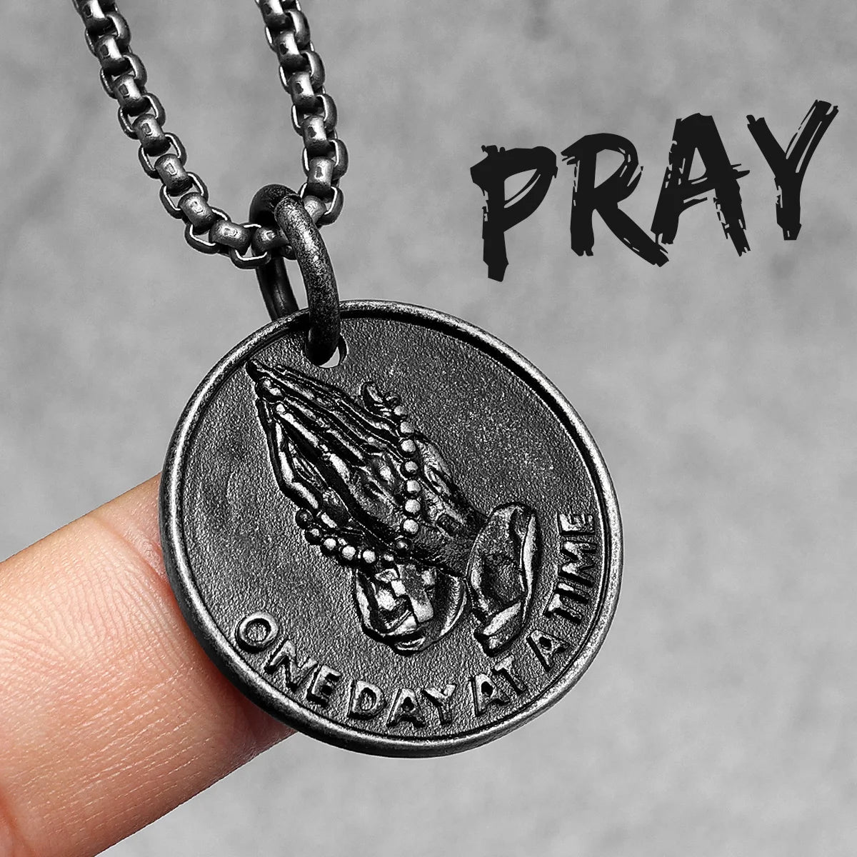 Praying Hands Cross Pendant — Stainless Steel