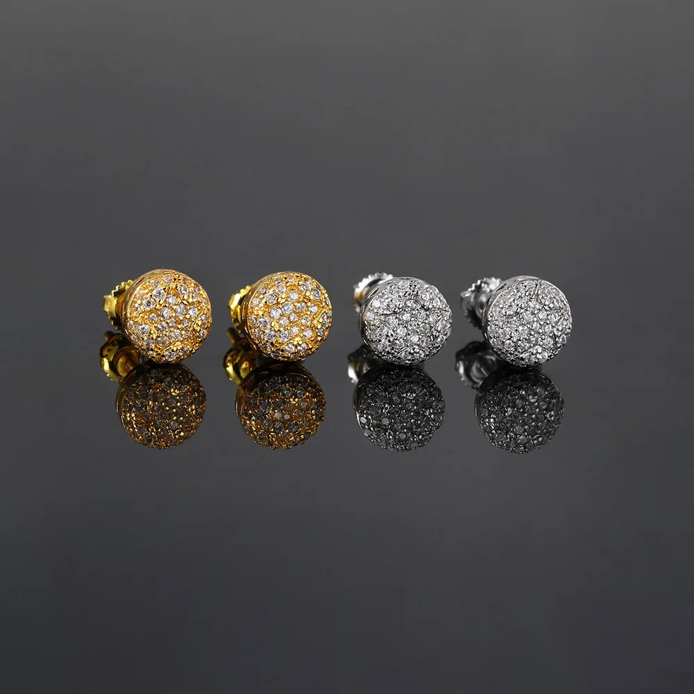 Iced Out Hemispherical Stud Earrings — SS