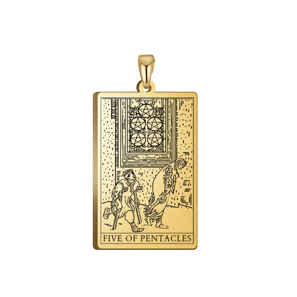Dawapara Pentacles Tarot Card Pendant for Necklace Stainless Steel Golden Black Jewelry Accessories Charms Pendants