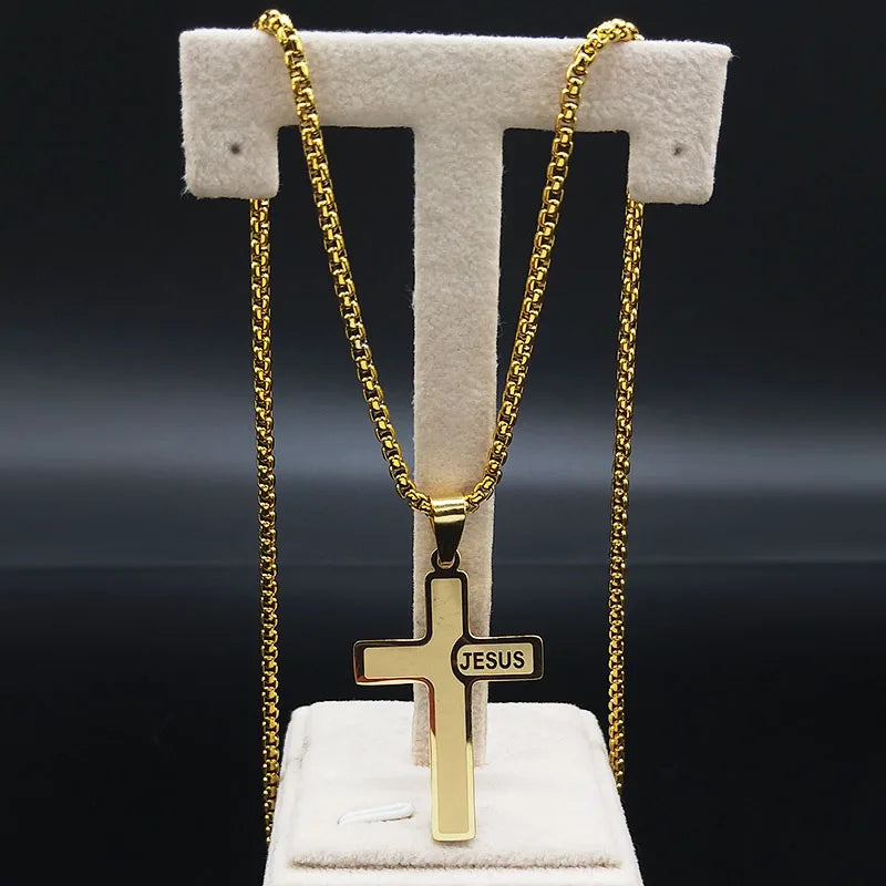 Christian Jesus Cross Pendant Necklace — Gold