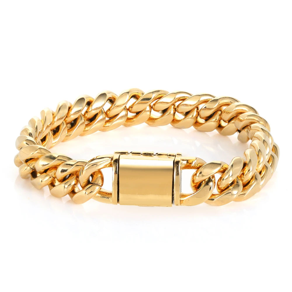 NUOYA Men Fashion Cuban Link Necklace Stainless Steel PVD Plated 8/10/12/14mm Cuban Chain Jewellery Personalized Free Laser Logo