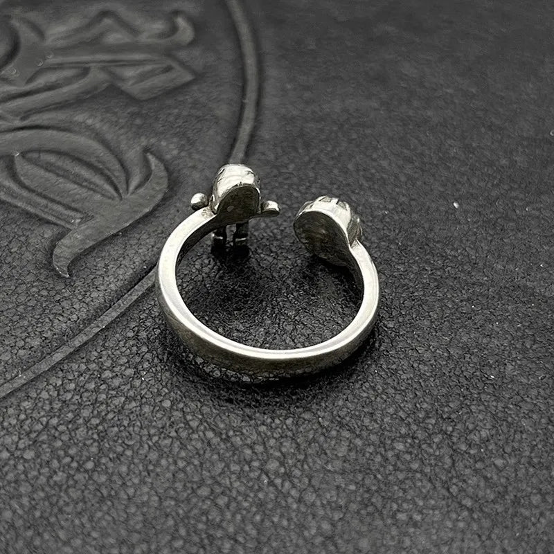 S925 Sterling Silver Vintage Cross Ball Skull Man Opening Fine Ring Men's Medieval Non-Fading Niche Premium