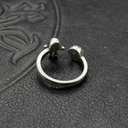S925 Sterling Silver Vintage Cross Ball Skull Man Opening Fine Ring Men's Medieval Non-Fading Niche Premium