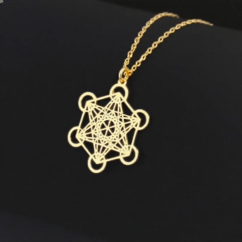 Stainless Steel Necklace Sacred Geometry Metatron Pendant Necklace Women Men Meditation Religiosus Jewelry Chain