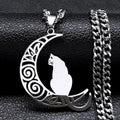 Wicca Moon Cat Choker — Stainless Steel