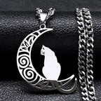 Wicca Moon Cat Choker — Stainless Steel