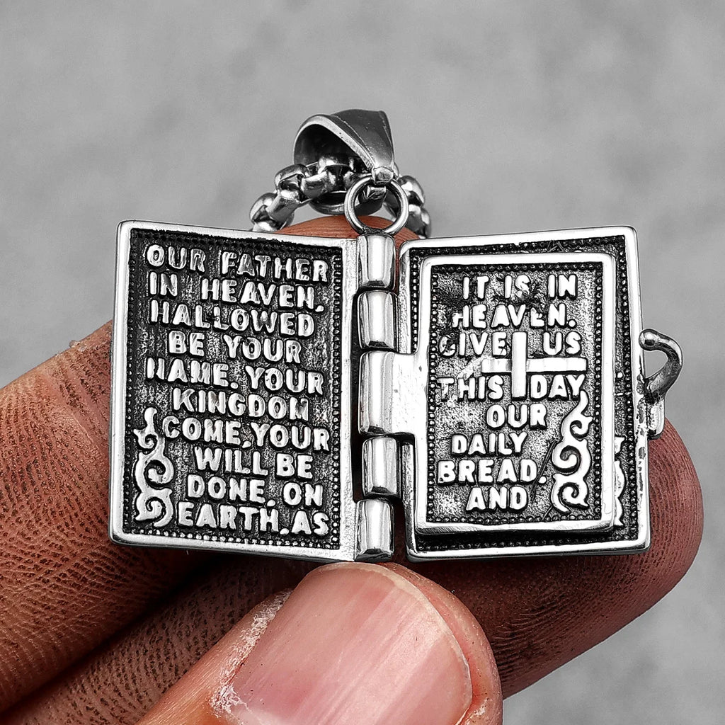 Openable Holy Bible Book Pendant — Stainless Steel