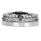 Luxury 3pcs/Set Skull Charm Black Bracelet Stainless Steel  Men Enamel Roman Number Bangles  Europe Fashion Couple Jewelry