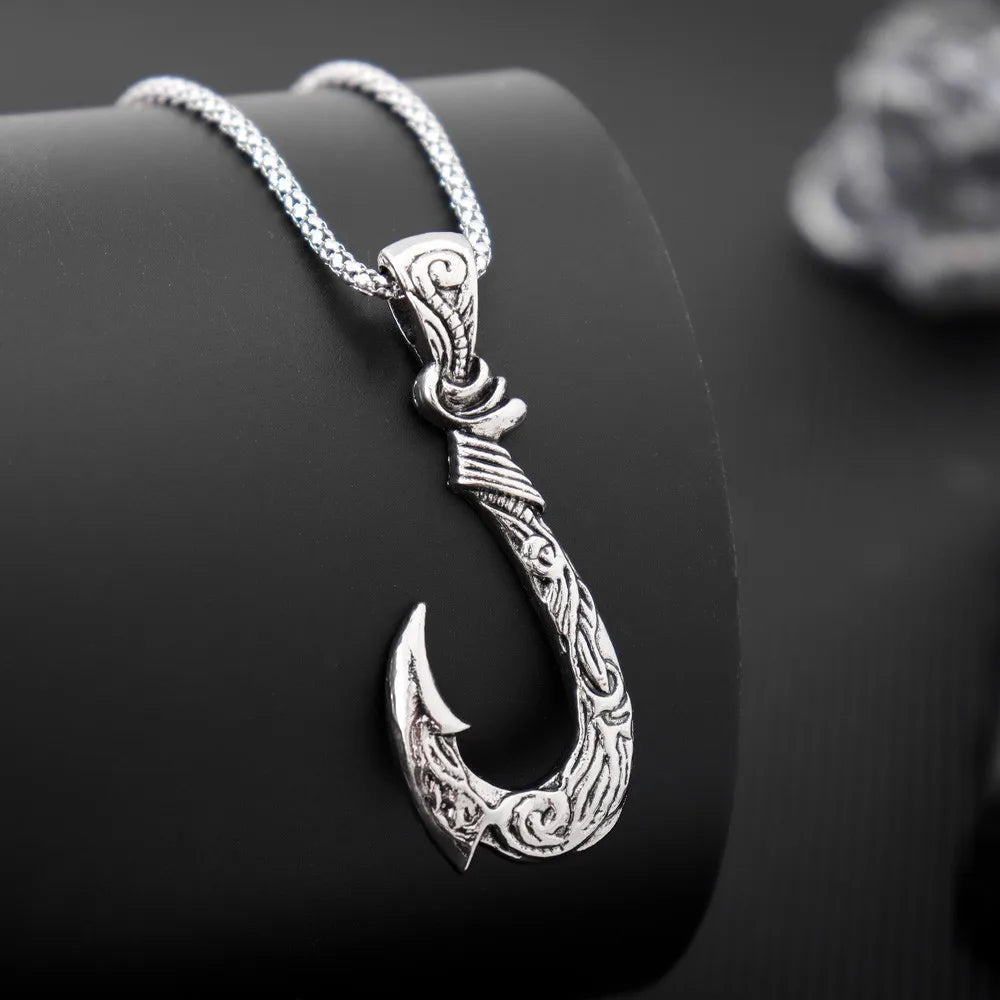 Norse Mythology Moana Fishing Hook Men's Pendant Necklace Retro Legendary Viking Designer Pendants Box Chain Jewelry Party Gift