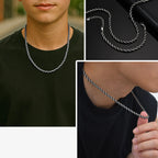 Vnox 3.8mm Rope Chain Necklaces for Men, Stainless Steel Adjustable Twisted Sigapore Link Choker, Casual Punk Rock Male Collar﻿