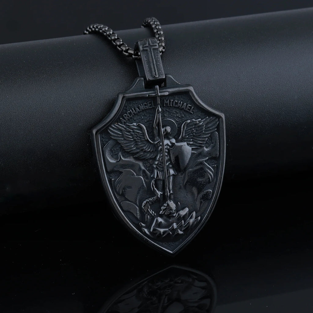 Punk Style Retro Style Archangel Michael Stainless Steel Pendant Does Not Fade