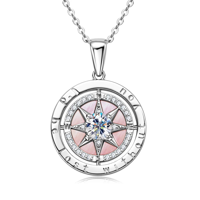 RAPRGOLD 925 Sterling Silver Compass Necklace 6.5mm Sparkly Cubic Zirconia Fashion Pendant Necklaces for Women Men Jewelry Gift