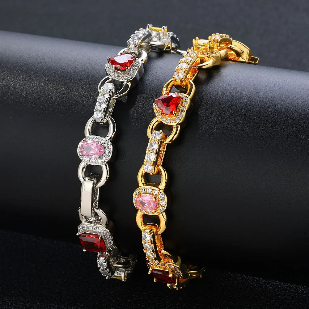 Gold Iced Out Heart Cuban Chain Necklace Colorful