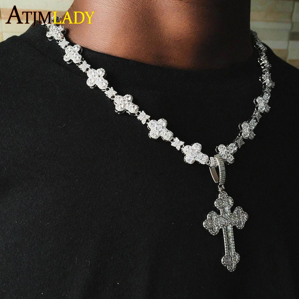 2026 New Iced Out Cross Pendant Necklace For Women Men Star Link Chain Praying Hands Bling CZ Charm Fashion Hip Hop Jewelry