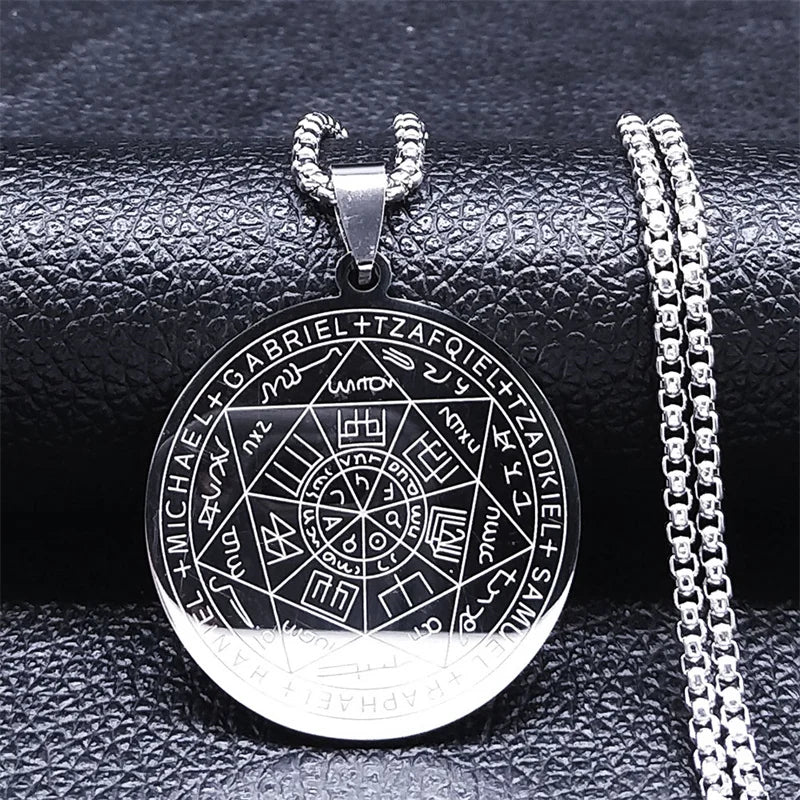 Seven Archangels Amulet Stainless Steel Necklaces Men Seal of Salomon Talisman Christian Protection Jewelry collar