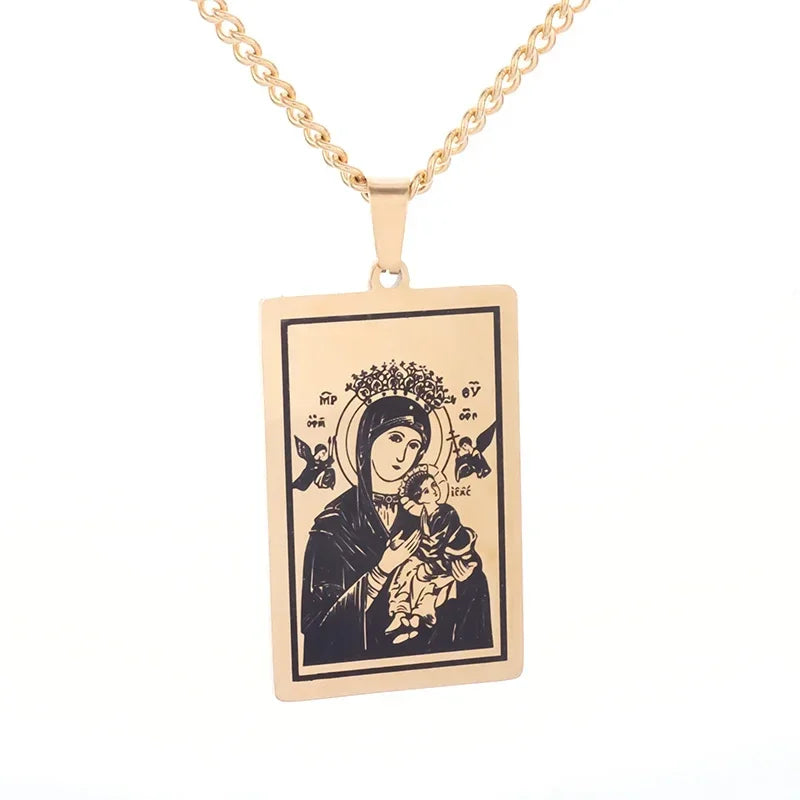 Virgin Mary Medal Iced Pendant Necklace