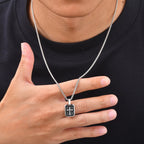 Black Enamel Cross Dog Tag Necklace — Stainless Steel