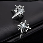 Black CZ Star Stud Earrings with Clear Crystal — Black-Tone
