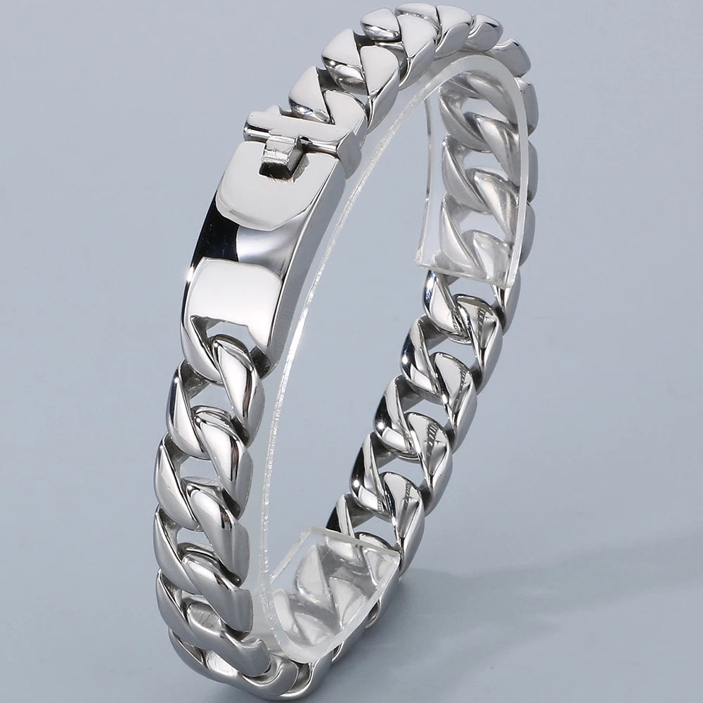 Classic 12MM Cuban Link Chain Bracelet for Man Waterproof Stainless Steel Men's Bracelets Wrist Hand Jewelry Boys Gifts