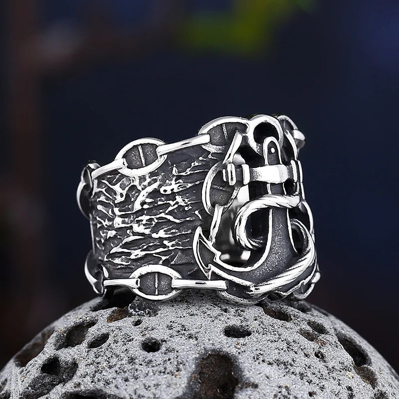 Viking Anchor Totem Ring for Men — Stainless Steel