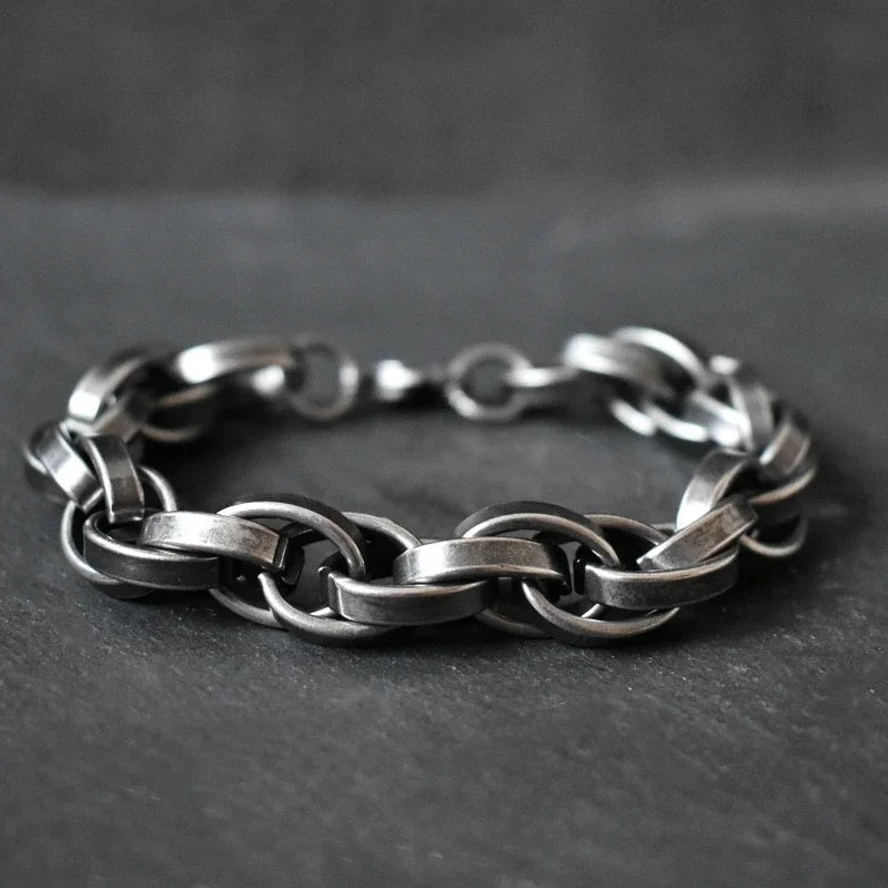 Thick Black Locomotive Oval Link Bracelet 11mm — Stainless Steel