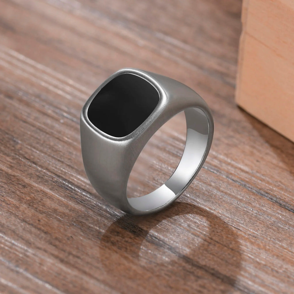12.5mm Black Square Signet Ring — Stainless Steel