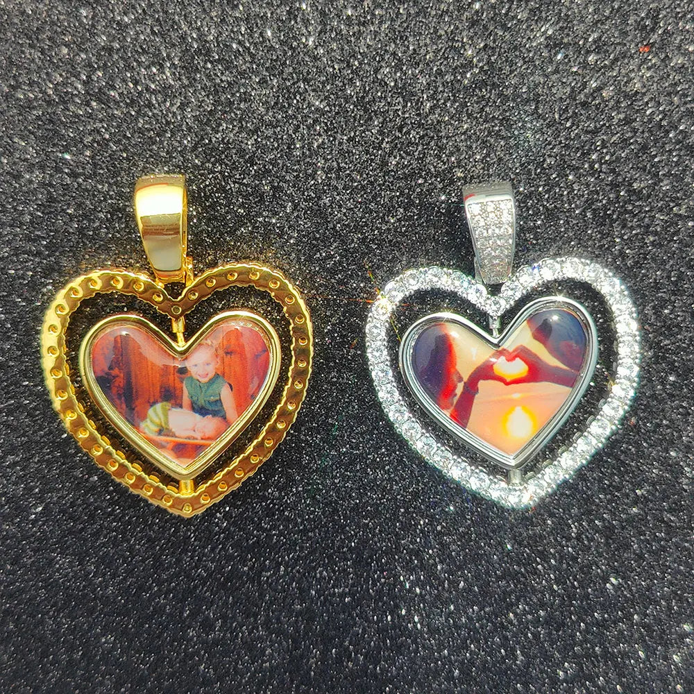 Iced Out Heart Photo Pendant Necklace