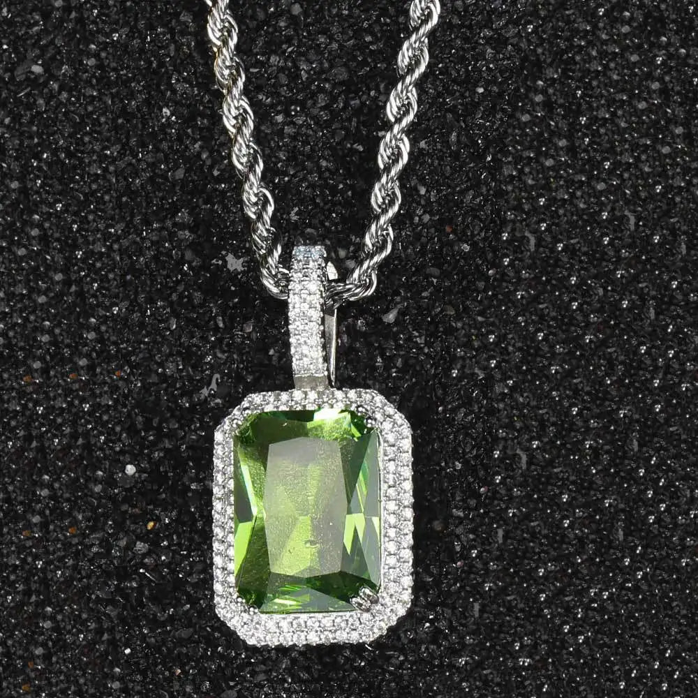 Iced Out Rope Pendant Necklace Stainless Steel