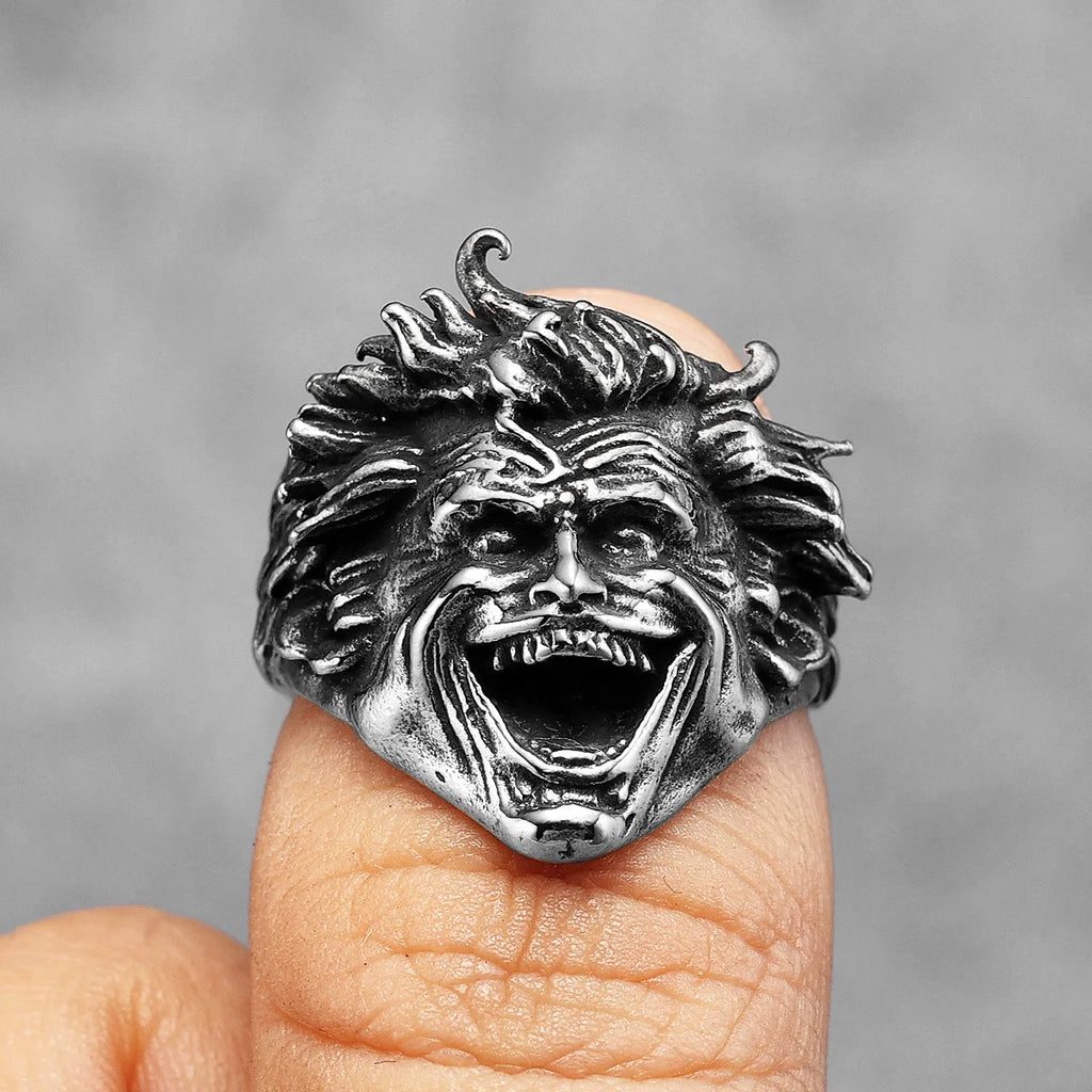 Clown Portrait Ring Stainless Steel Gothic