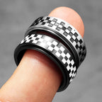 Racing Checkerboard Fidget Spinner Men Rings Stainless Steel Punk Rock Simple Women Jewelry Fashion Accessories Gift