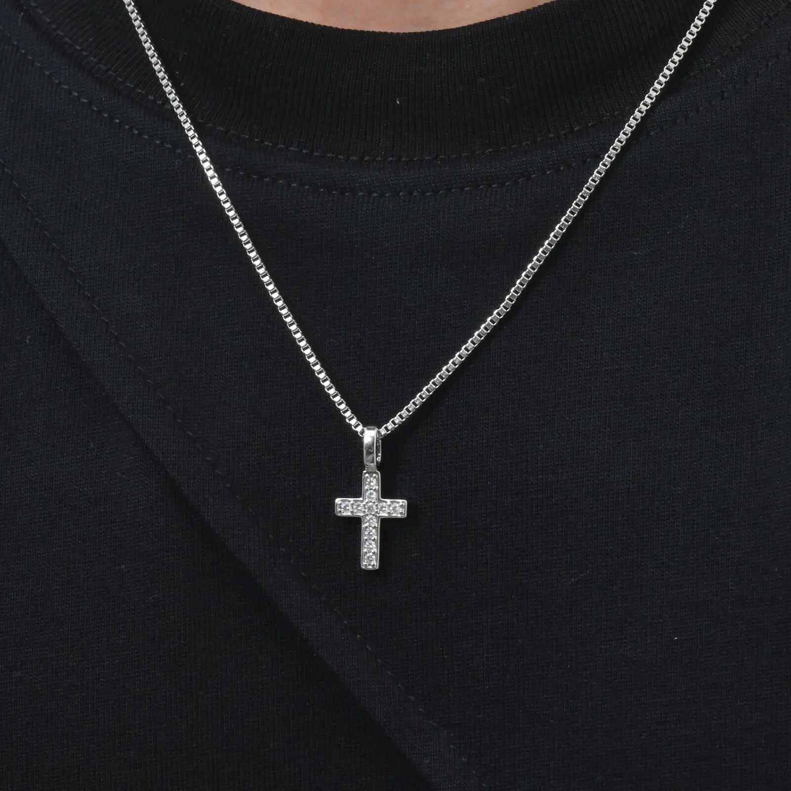 Cross Box Chain Pendant Necklace — Stainless Steel