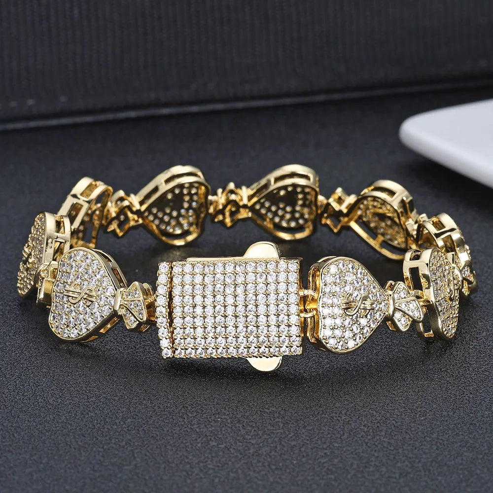 Iced Out Cuban Chain Necklace Money Bag CZ