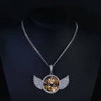 HHIOK Customized Necklaces Circle Chain Picture Personalized Diamond Memory Pendant with Photo Wing Design Gift for Men
