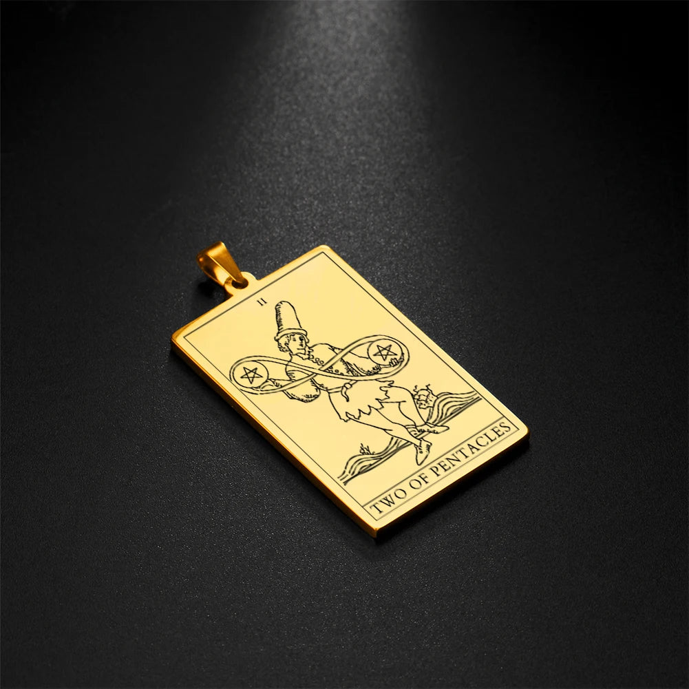 Dawapara Pentacles Tarot Card Pendant for Necklace Stainless Steel Golden Black Jewelry Accessories Charms Pendants