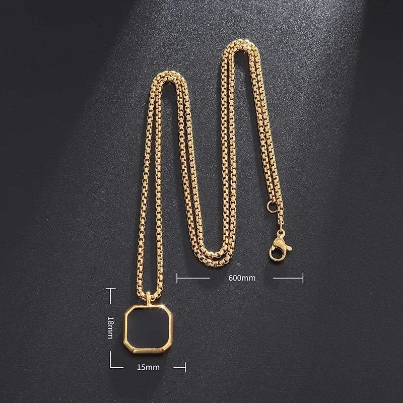 Stainless Steel Square Black Natural Stone Necklace Beautiful Geometric Polygon Pendant for Women Casual Punk Jewelry