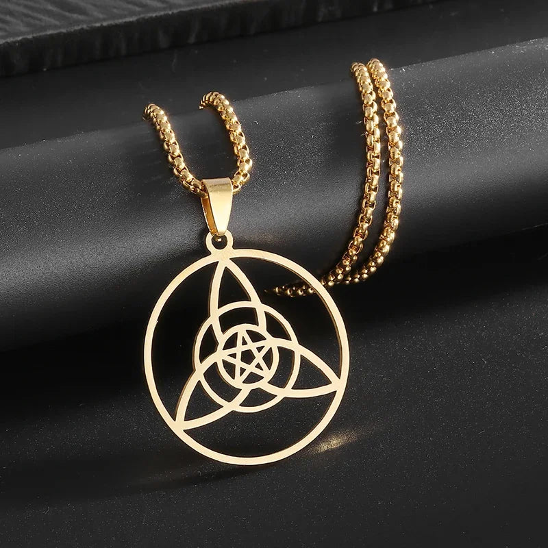 Stainless Steel Trinity Celtic Knot Nordic Rune Pendant Necklace Retro Ethnic Style Irish Knot Lucky Amulet Jewelry for Men