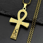 Egyptian Ankh Cross Key Of Life Pendant Necklaces for Women Men Stainless Steel Gold Color Egypt Hieroglyph Chain